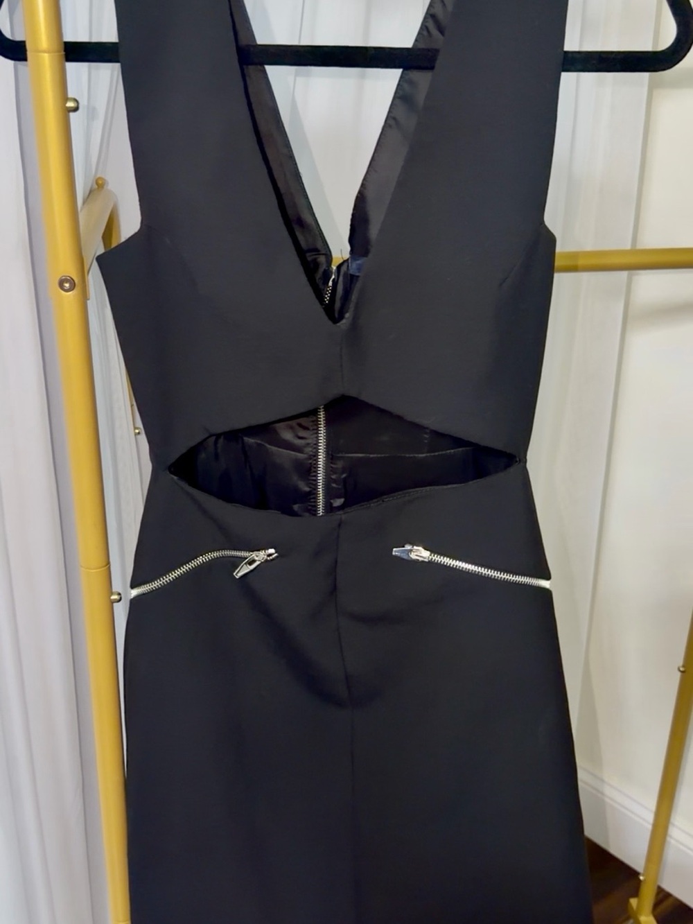 Zara Black V-Neck Mini Dress with Silver Zippers